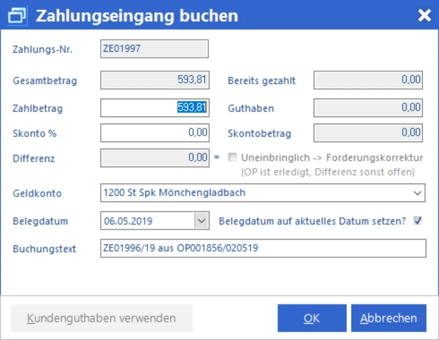 Zahlungseingang in Venalis 9
