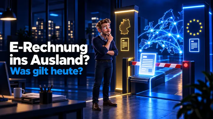 Unternehmer prüft eine elektronische Rechnung am Übergang vom nationalen zum europäischen Geschäftsverkehr