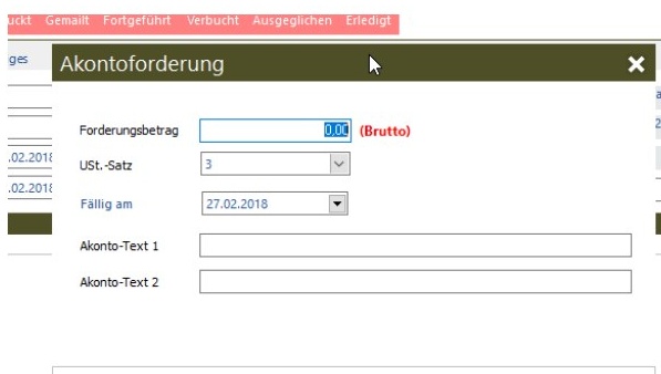 Dialog Akontoforderung