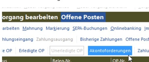 Karteireiter Akontoforderungen in der OP-Verwaltung