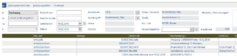 Positionen in der Schlussrechnung