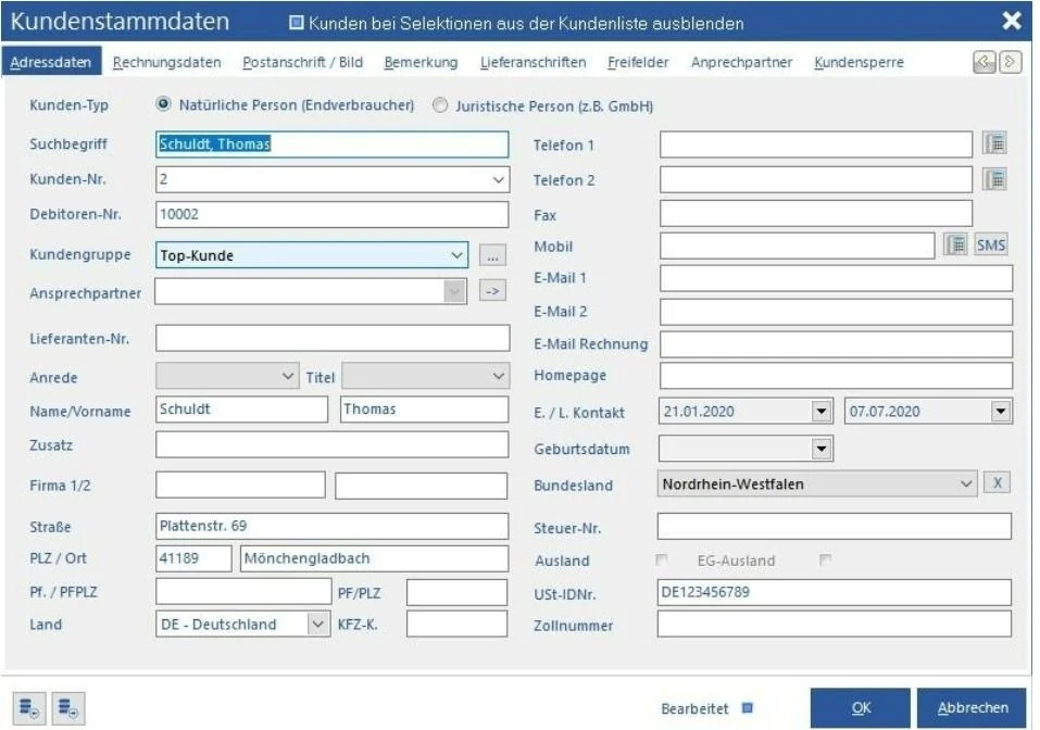 Venalis Screenshot – 2.3.1 Adressdaten