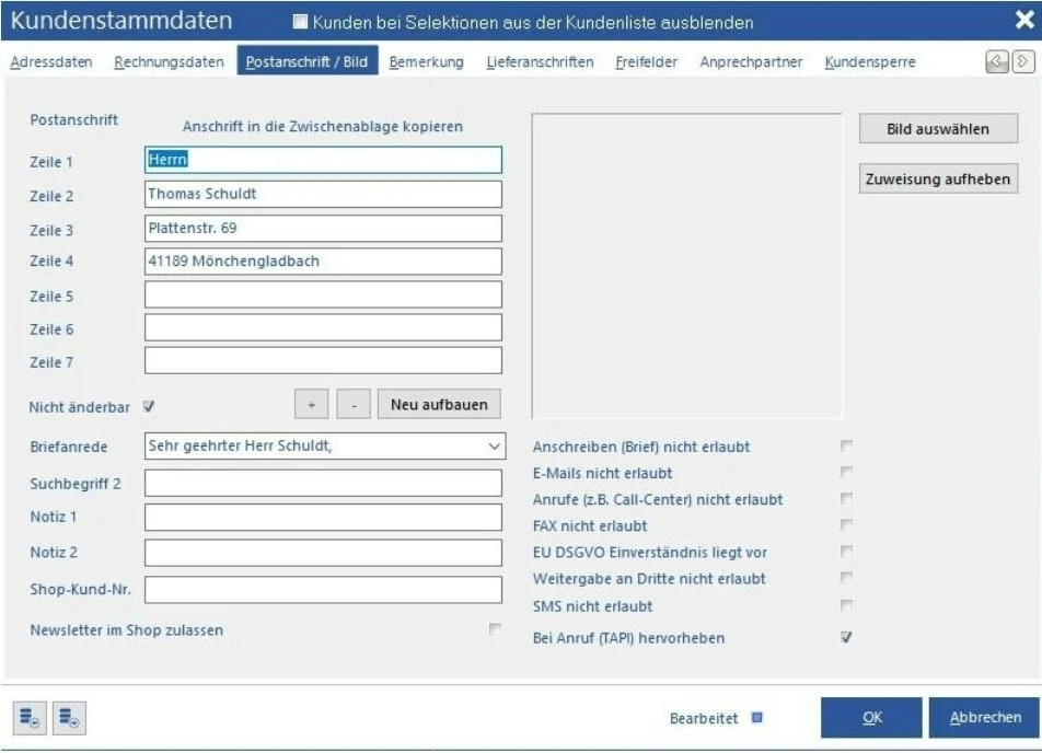 Venalis Screenshot – 2.3.3 Postanschrift/Bild