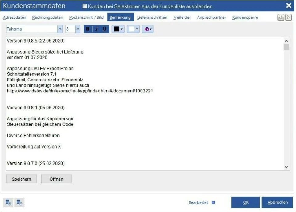 Venalis Screenshot – 2.3.4 Bemerkung