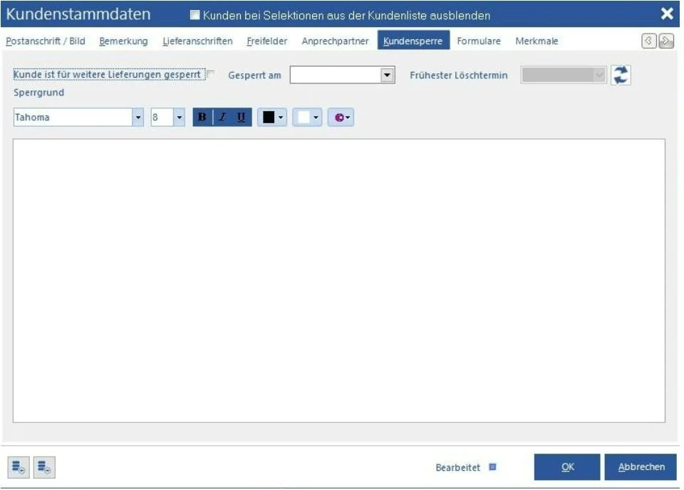 Venalis Screenshot – 2.3.8 Kundensperre