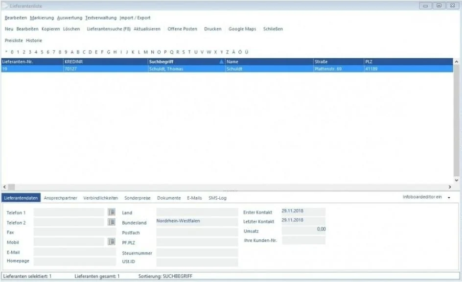 Venalis Screenshot – 2.4. Lieferanten