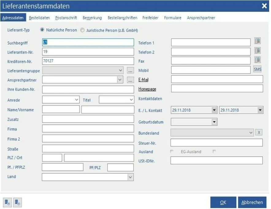 Venalis Screenshot – 2.4.1 Adressdaten