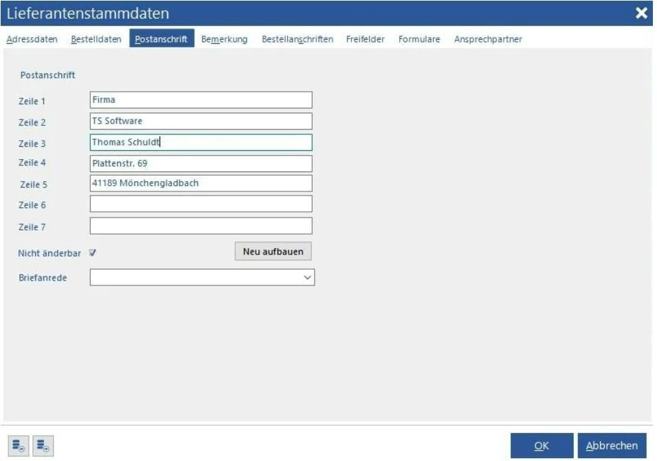 Venalis Screenshot – 2.4.3 Postanschrift