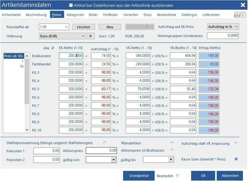 Venalis Screenshot – 2.1.3 Preise