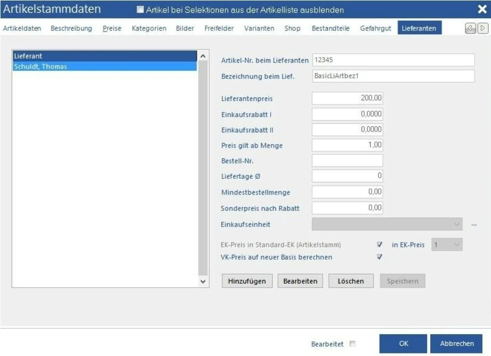 Venalis Screenshot – 2.1.9 Lieferanten
