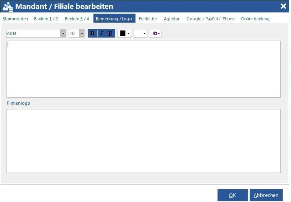 Venalis Screenshot – Bemerkung und Firmenlogo