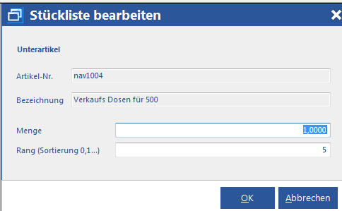 Menge und Rang eines Stücklistenartikels