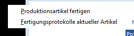 Menü Produktionsartikel fertigen