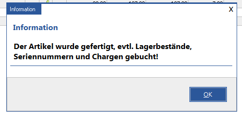Erfolgreich abgeschlossene Produktionsbuchung